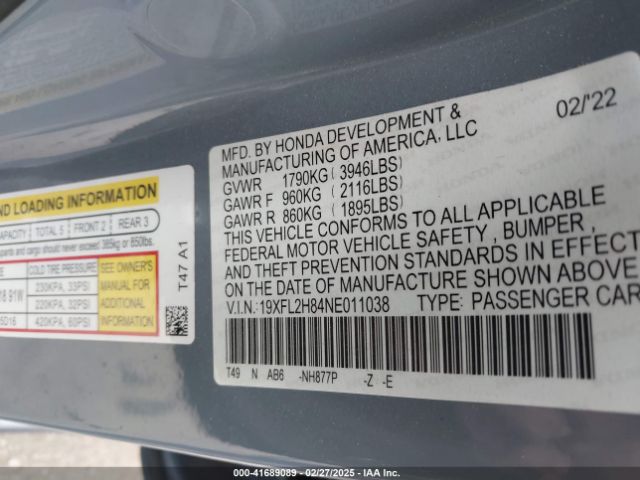 19XFL2H84NE011038 Honda Civic Sport
