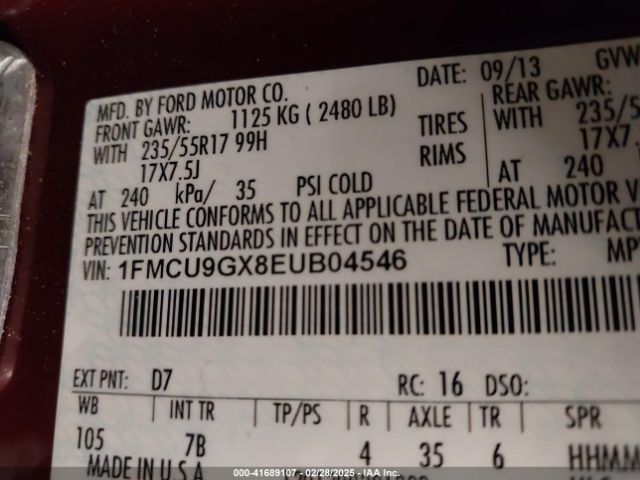 1FMCU9GX8EUB04546 Ford ESCAPE SE