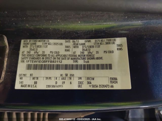 1FTEW1EG5FFB83112 Ford F-150 Platinum
