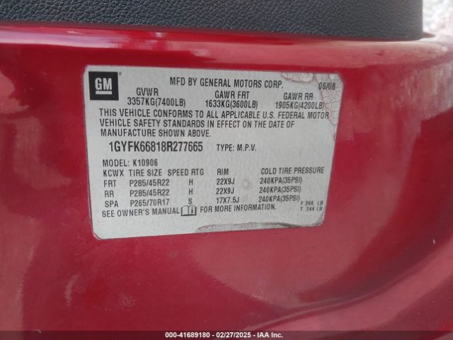 2008 CADILLAC ESCALADE ESV 1GYFK66818R277665 Photo 8
