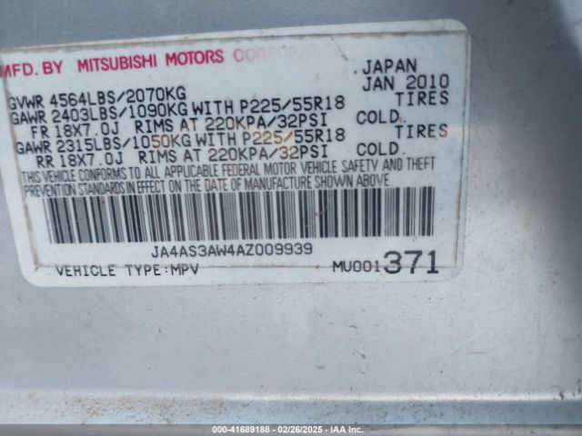 2010 MITSUBISHI OUTLANDER JA4AS3AW4AZ009939 Photo 8
