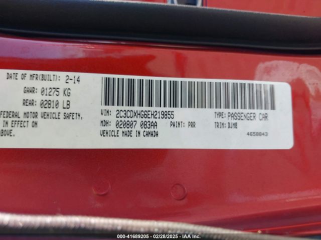 2C3CDXHG6EH219855 Dodge Charger Sxt 100th Anniversary