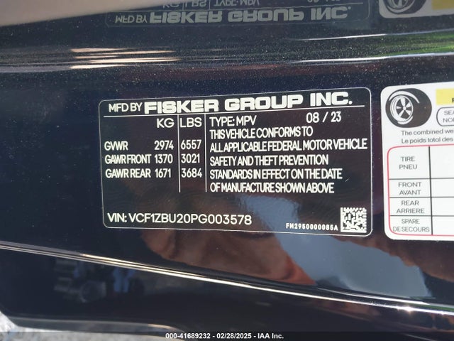 VCF1ZBU20PG003578 Fisker Ocean One