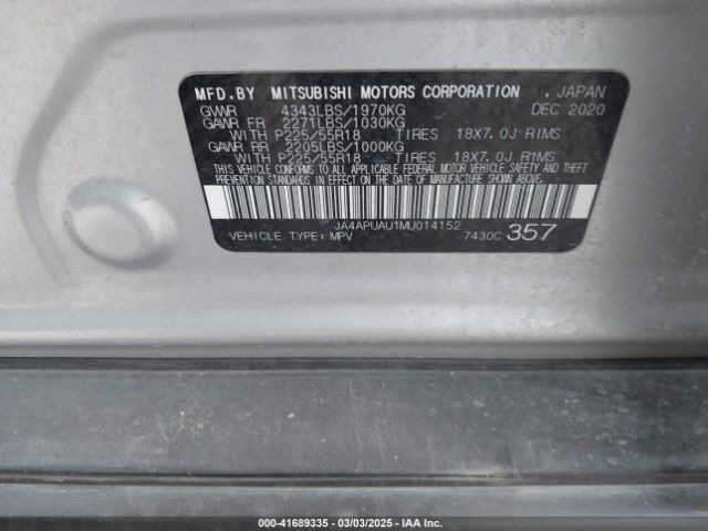 JA4APUAU1MU014152 Mitsubishi Outlander Sport 2.0 Be 2wd/2.0 Es 2wd/2.0 Le 2wd/2.0 S 2wd
