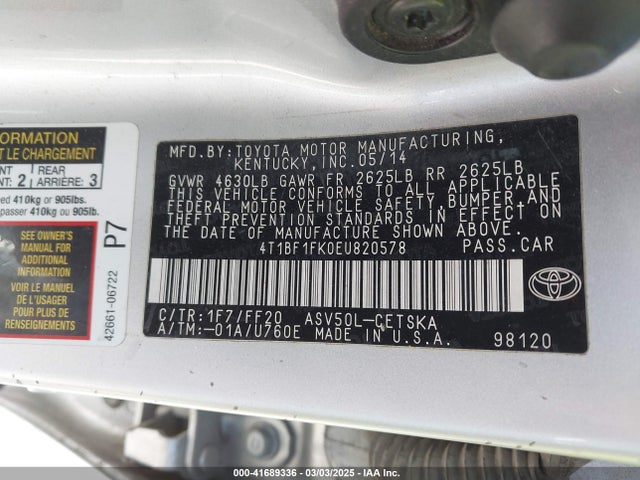 Toyota CAMRY SE 2014 4T1BF1FK0EU820578 Image 9