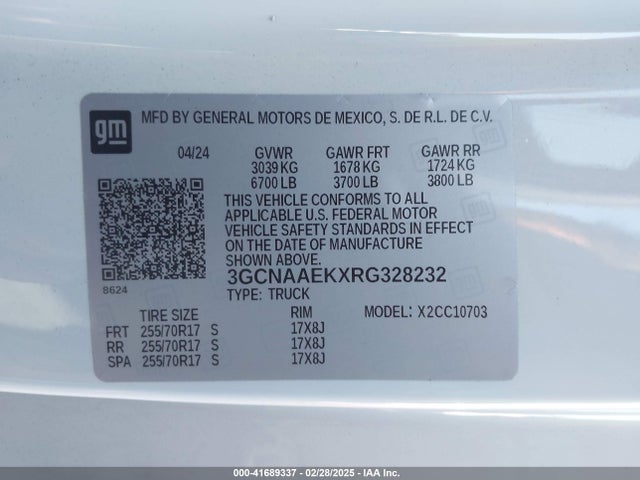 3GCNAAEKXRG328232 Chevrolet Silverado 1500 2wd  Standard Bed Wt