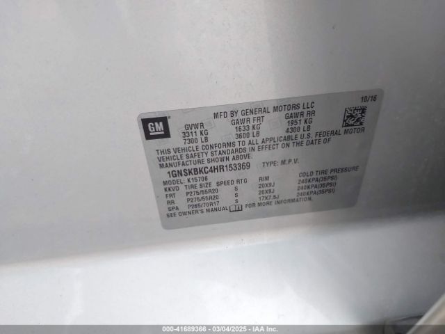 1GNSKBKC4HR153369 Chevrolet Tahoe Lt