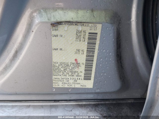 Aukcja sprzedaży 2014 Nissan Altima 2.5 S, vin: 1N4AL3AP1EN331341, numer aukcji: 41689446