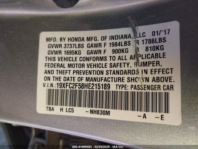19XFC2F58HE215189 Honda Civic Lx