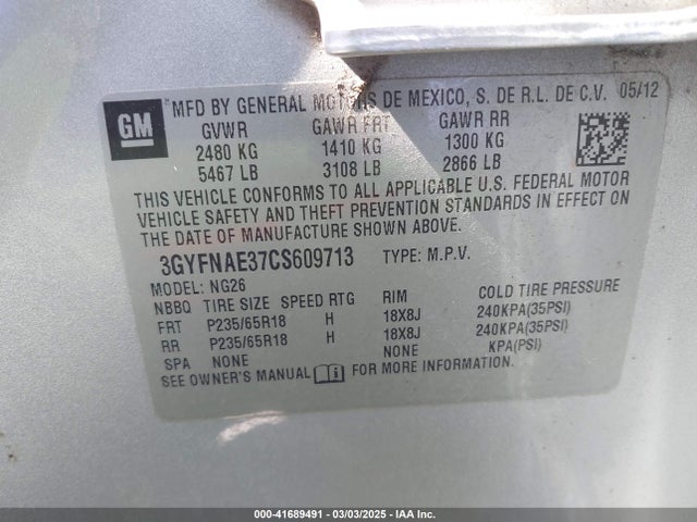 2012 CADILLAC SRX 3GYFNAE37CS609713 Photo 8