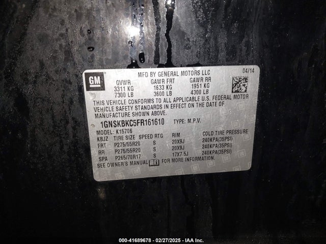 1GNSKBKC5FR161610 Chevrolet Tahoe Lt