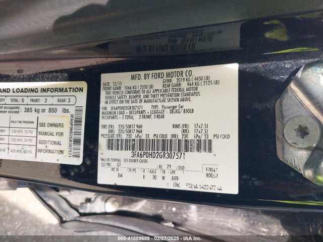 Ford FUSION SE 2016 3FA6P0HD2GR307571 Image 9