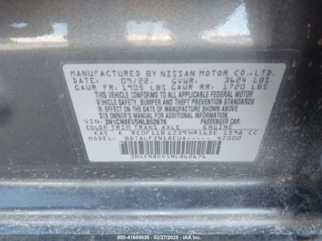 3N1CN8EV5NL862676 Nissan Versa 1.6 Sv Xtronic Cvt