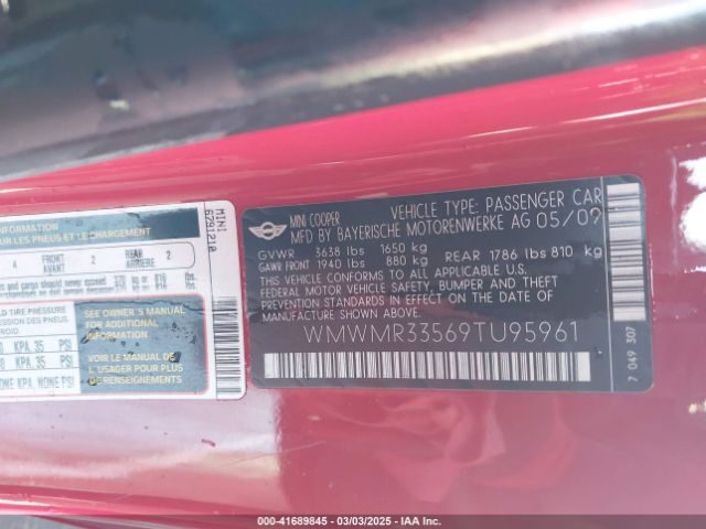 2009 MINI COOPER WMWMR33569TU95961 Photo 8
