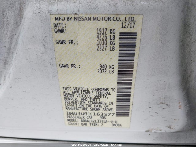 Nissan Altima 2.5 Sr 2018 1N4AL3AP3JC163577 Image 9