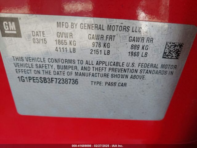 1G1PE5SB3F7238736 Chevrolet Cruze 2lt Auto