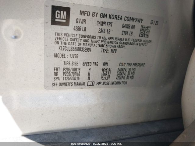 2021 CHEVROLET TRAX KL7CJLSB6MB333904 Photo 8