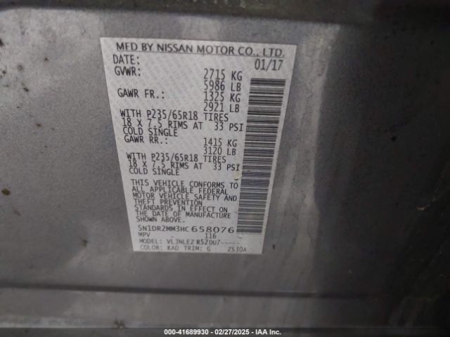 5N1DR2MM3HC658076 Nissan Pathfinder Sv