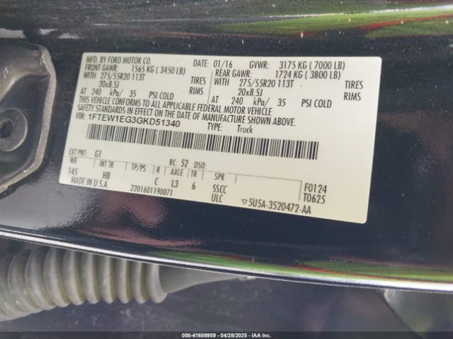1FTEW1EG3GKD51340 Ford F-150 Lariat