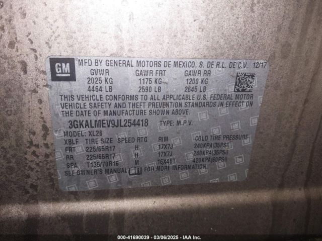3GKALMEV9JL254418 GMC Terrain Sle
