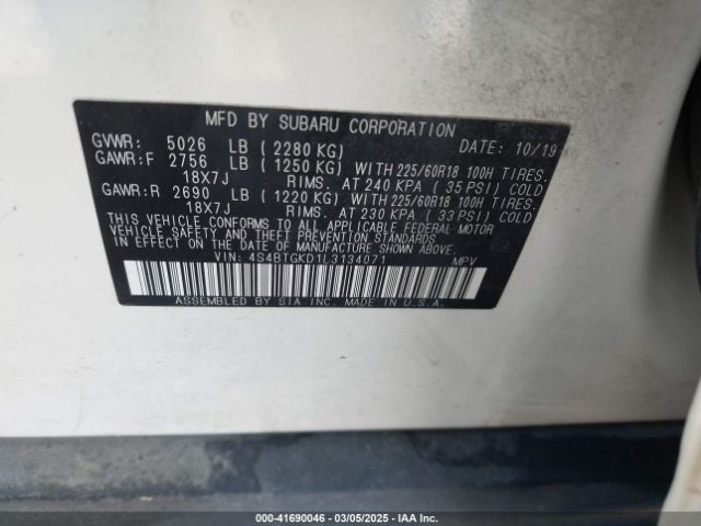 4S4BTGKD1L3134071 Subaru Outback Onyx Edition Xt