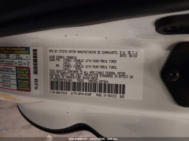 3TYSX5EN5NT011641 Toyota Tacoma Sr