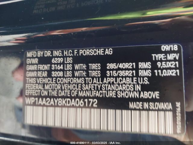 WP1AA2AY8KDA06172 Porsche Cayenne