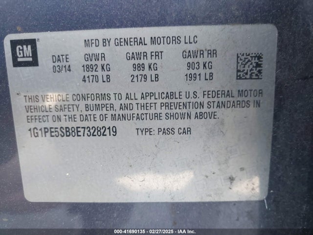 1G1PE5SB8E7328219 Chevrolet Cruze 2lt Auto