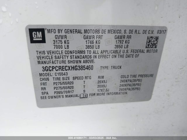3GCPCRECXHG385460 Chevrolet Silverado 1500 1lt