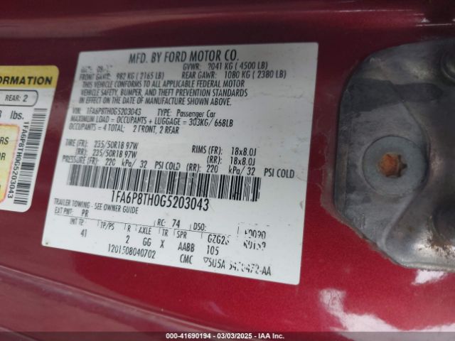 2016 FORD MUSTANG 1FA6P8TH0G5203043 Photo 8