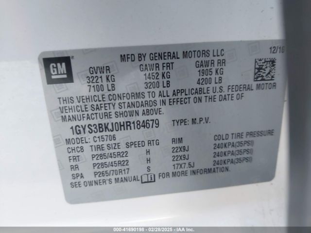 2017 CADILLAC ESCALADE 1GYS3BKJ0HR184679 Photo 8