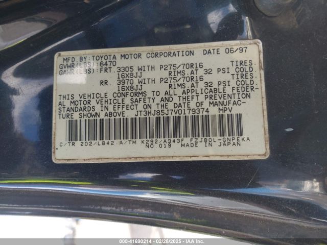 1997 TOYOTA LAND CRUISER JT3HJ85J7V0179374 Photo 8