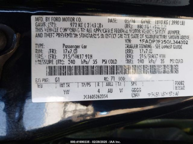 1FADP3F25GL344302 Ford FOCUS SE