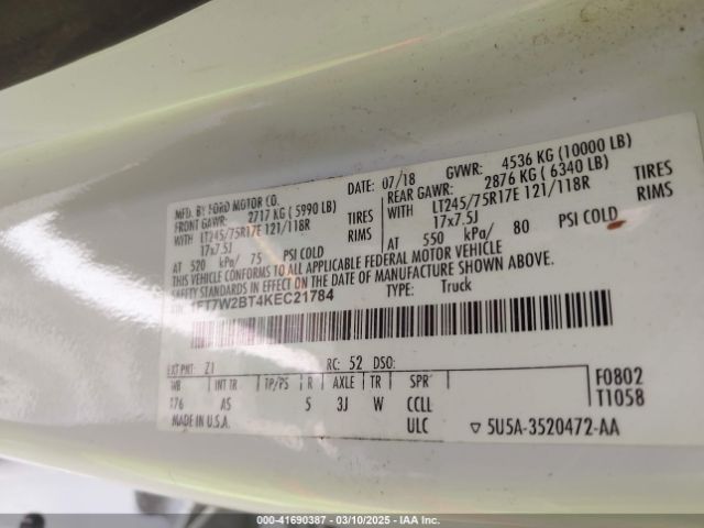 1FT7W2BT4KEC21784 Ford F-250 Xl