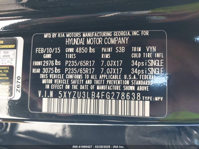 5XYZU3LB4FG278638 Hyundai Santa Fe Sport 2.4l