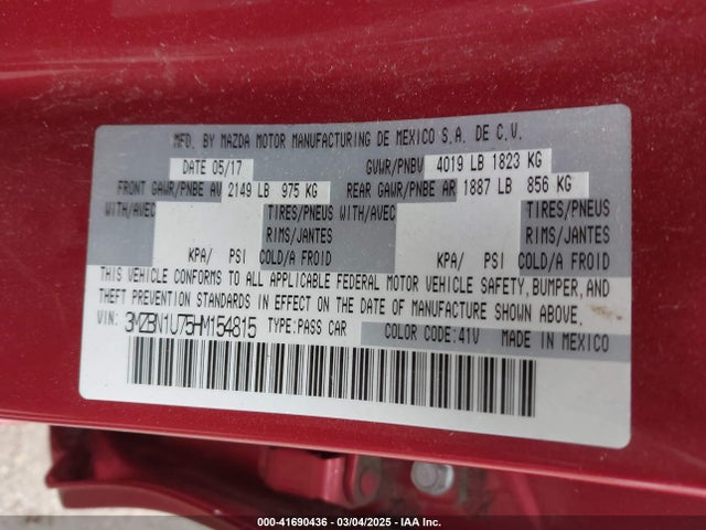 3MZBN1U75HM154815 Mazda Mazda3 Sport