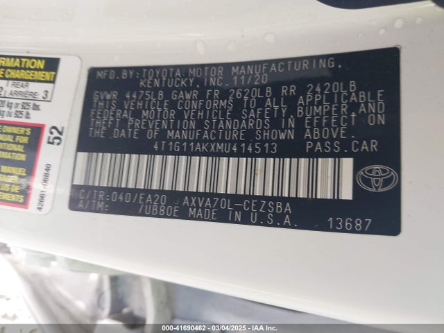 4T1G11AKXMU414513 Toyota CAMRY SE
