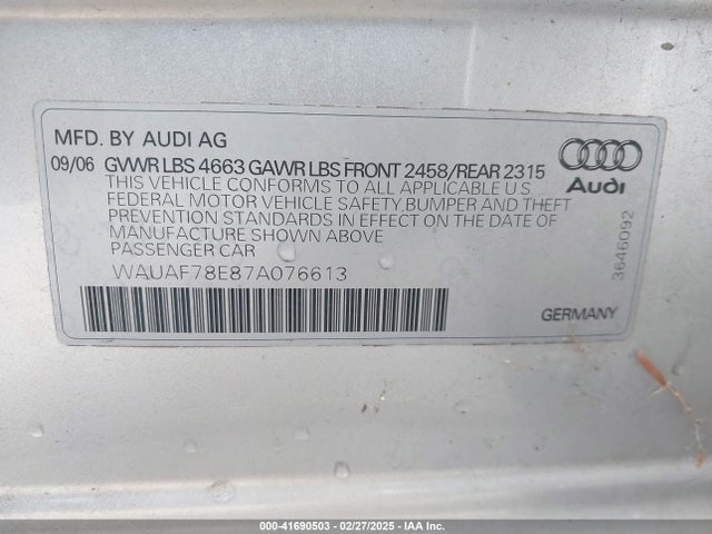 2007 AUDI A4 WAUAF78E87A076613 Photo 8