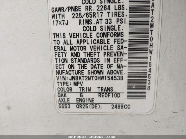 JN8AT2MT0HW154538 Nissan ROGUE SV