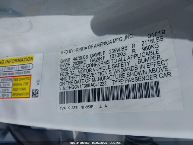 1HGCV1F38KA041223 Honda Accord Sport