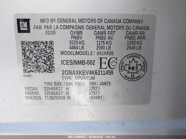 Chevrolet EQUINOX LT 2019 2GNAXKEV4K6211459 Image 9