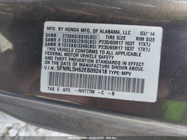Honda Odyssey Ex-l 2014 5FNRL5H62EB092418 Image 9