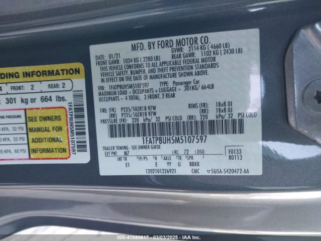 1FATP8UH5M5107597 Ford Mustang Ecoboost Premium