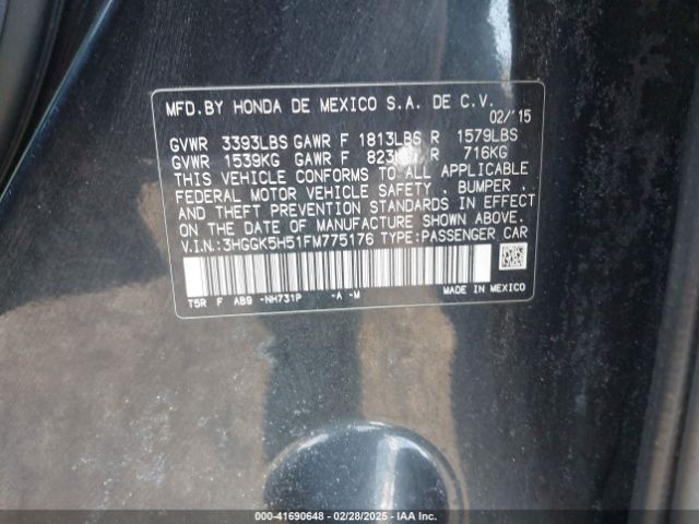 3HGGK5H51FM775176 Honda FIT LX