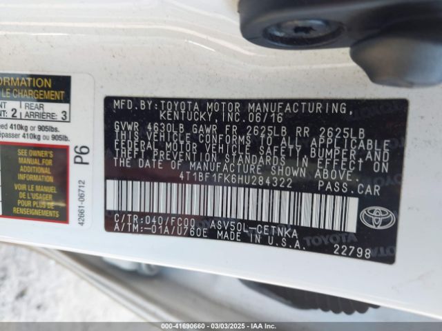 4T1BF1FK6HU284322 Toyota CAMRY LE