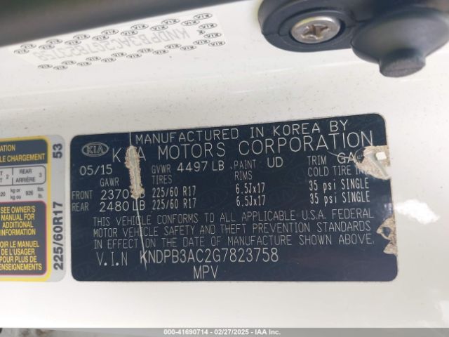 KNDPB3AC2G7823758 KIA Sportage Lx