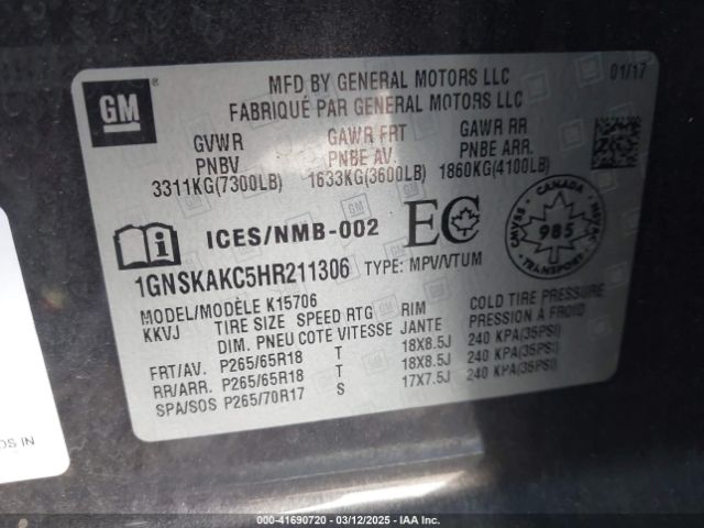 1GNSKAKC5HR211306 Chevrolet Tahoe Ls