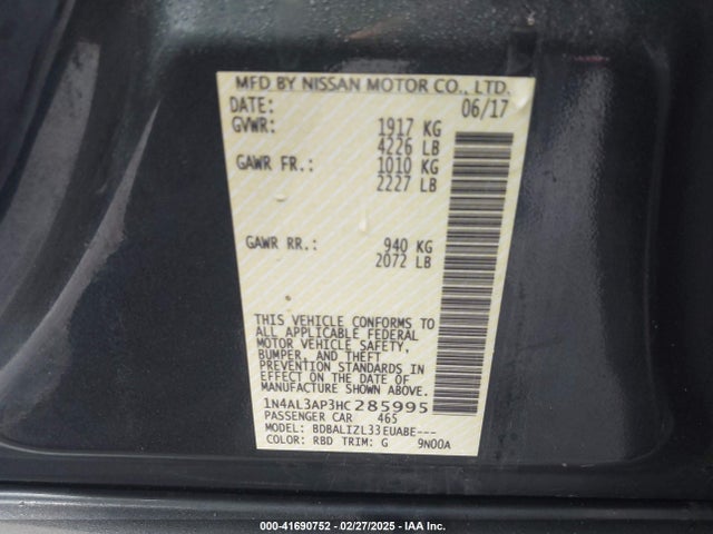 1N4AL3AP3HC285995 Nissan Altima 2.5 Sv