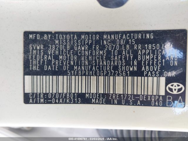 5YFBPRHE0GP372561 Toyota Corolla Le Eco
