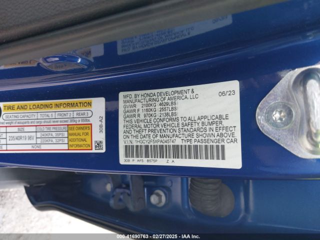 1HGCY2F5XPA045747 Honda Accord Hybrid Sport